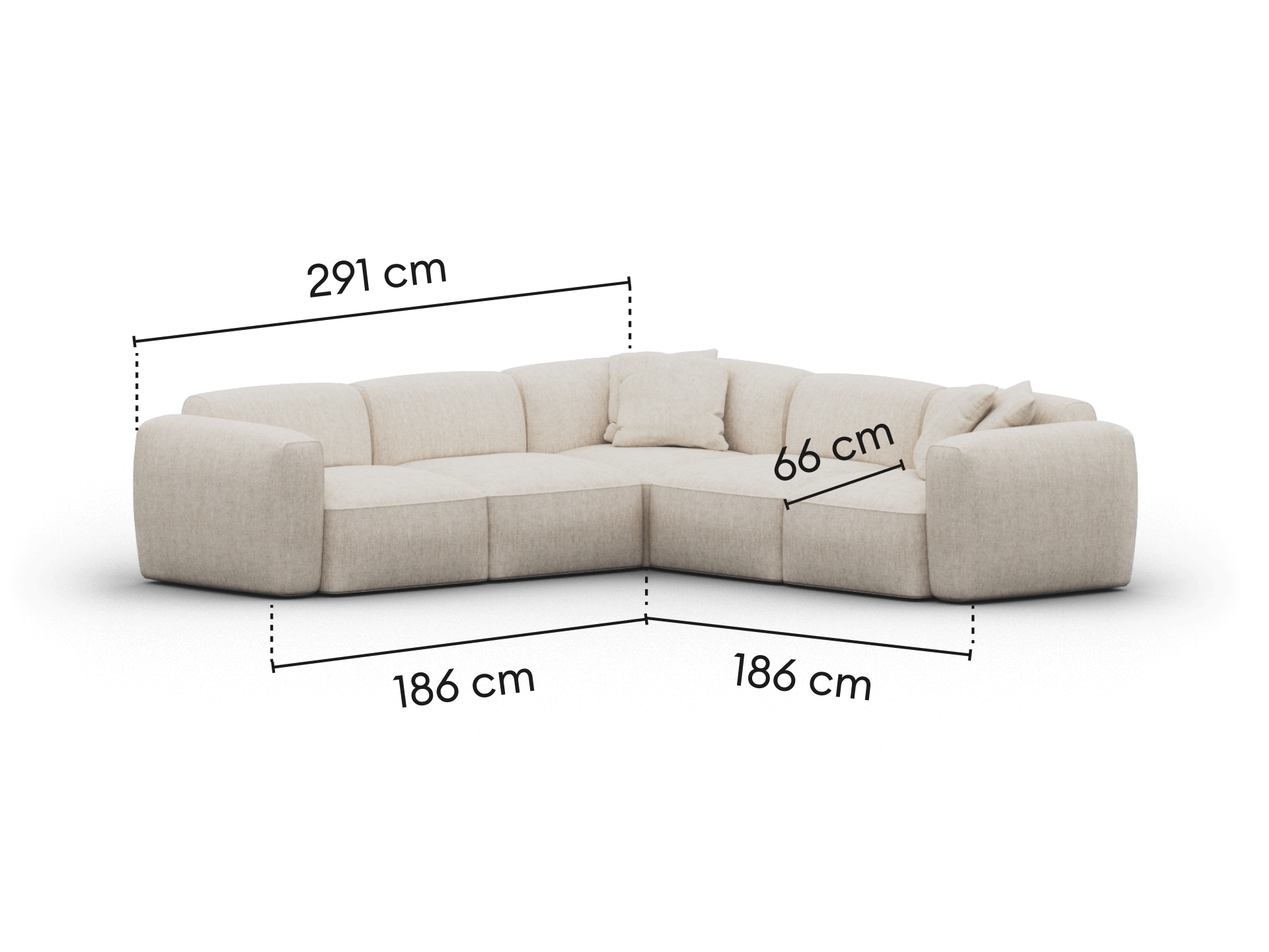 Torquay Modular Sofa - Regular / 5 Sections / Silver Sand (Luxe edition)