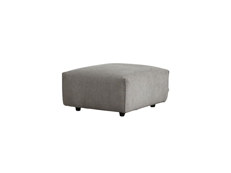 Large grey fabric ottoman with a minimalist design, featuring a simple rectangular shape and small black legs.