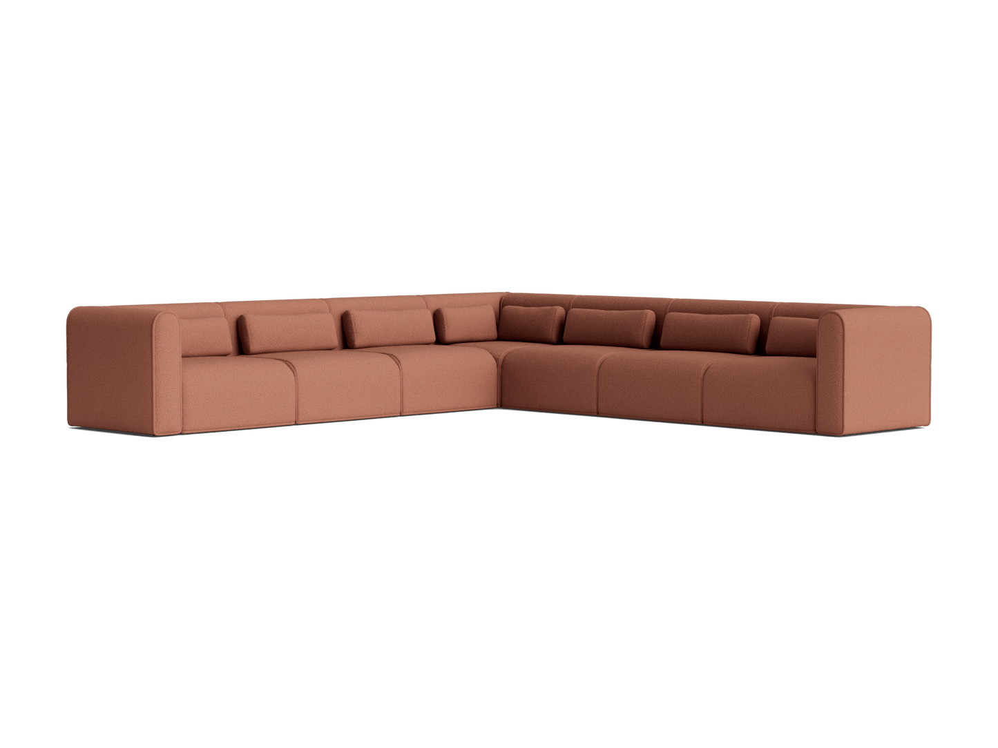 L-shaped modular sofa in brown, featuring block-style cushions and an armless design, suited for modern living room interiors.