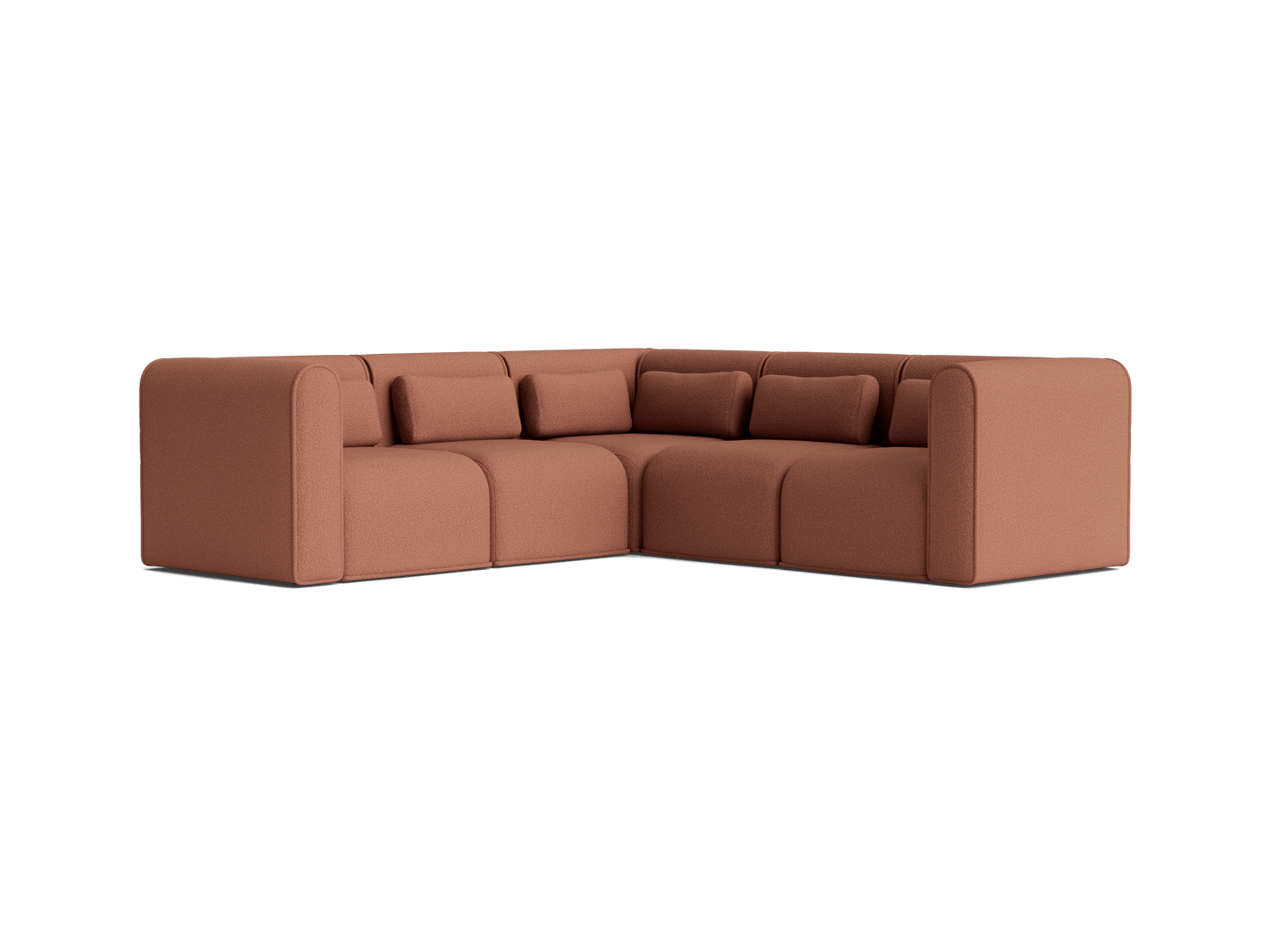 Brown L-shaped sectional sofa with plush cushions and a modern, minimalist design. Perfect for living room furniture setups.