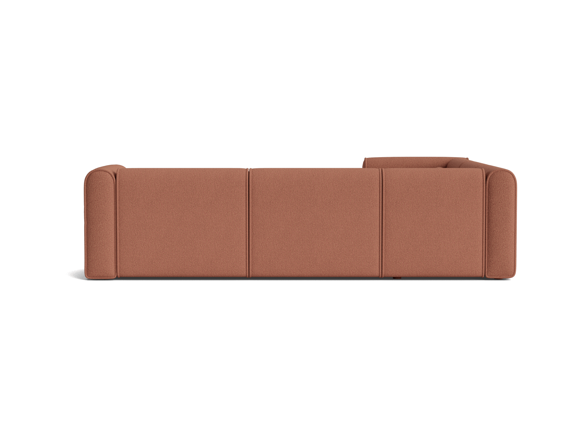 Brown modular sofa with three sections, flat backrest, and minimalist design. Perfect for modern interiors.