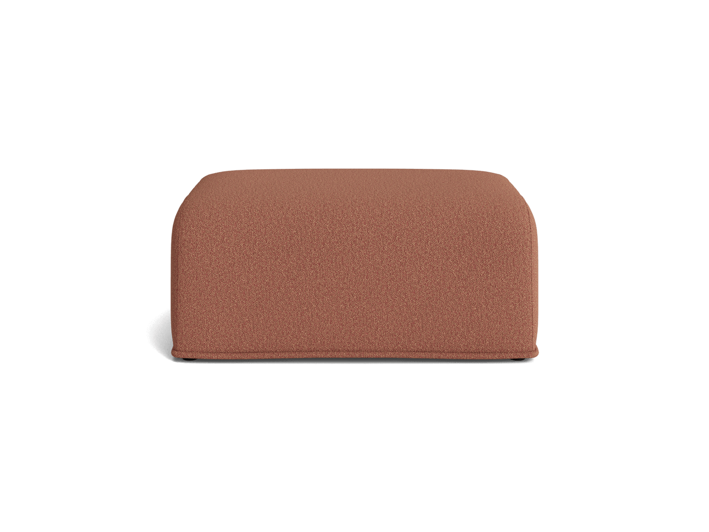 Rust-coloured rectangular ottoman with a textured fabric finish, simple design, and smooth edges.