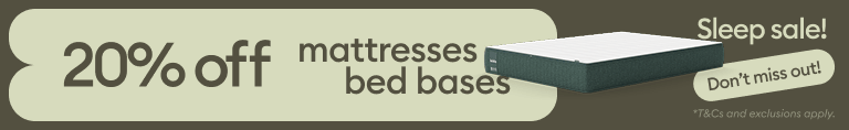 Koala Sleep sale mobile banner with mattress showing 20% off mattresses and bed bases