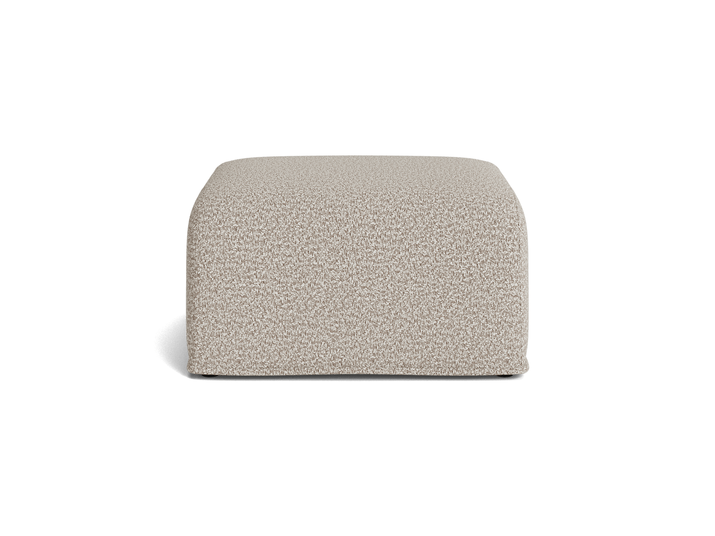 Light grey fabric ottoman with a square shape and simple design, isolated on a white background.