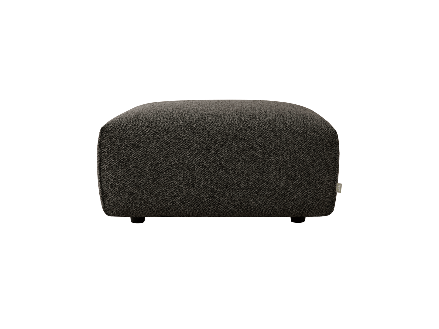 Dark grey upholstered ottoman with a minimalist design, featuring a rectangular shape and short black legs. Perfect for modern living spaces.